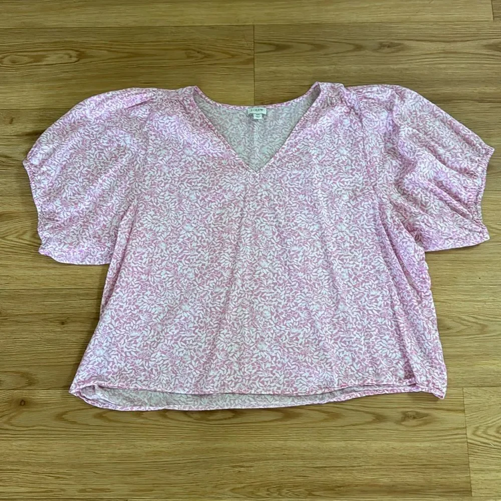 J. Crew Womens Pink and White Cotton Puff Sleeve Blouse 2X Lightweight Cropped